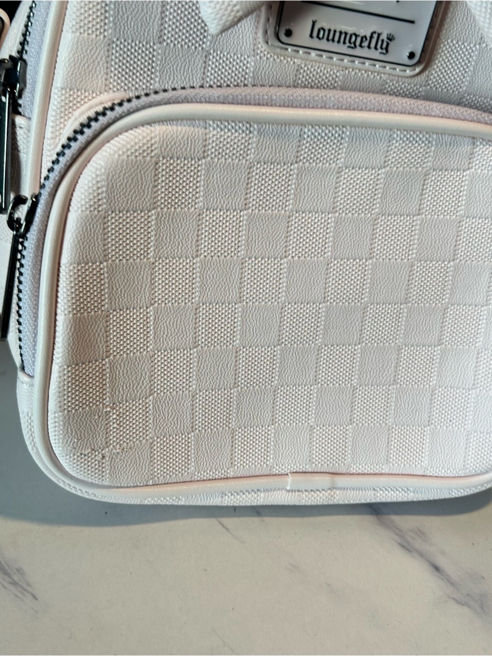 Loungefly Pink Minnie Mouse Mini Checkered Texture Backpack Crossbody Purse - Picture 12 of 15